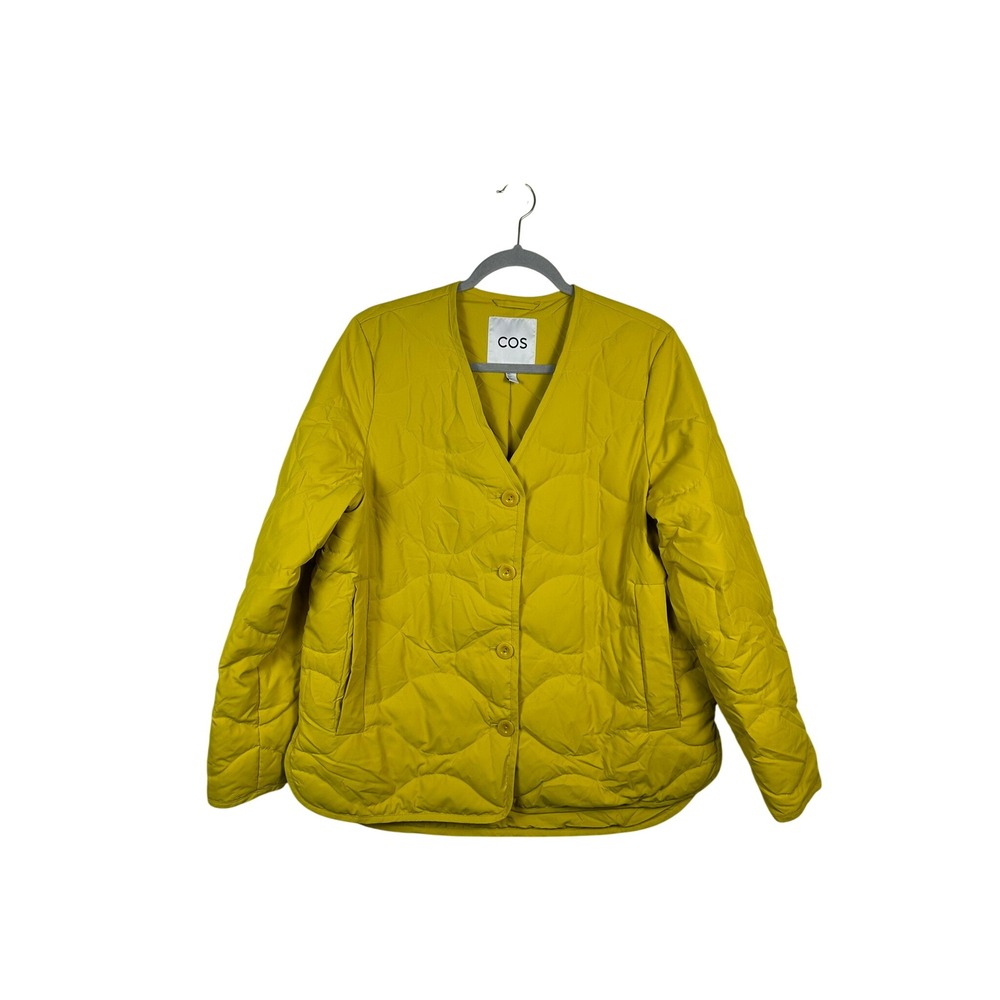 COS Quilted Down Liner Jacket Womens Medium Yellow Excellent Onion Quilt V-Neck